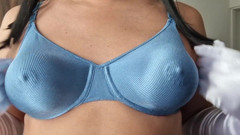 Caressing My Hard and Firm Tits Under My Silky Shiny Blue Nylon Bra, Vintage Bra 90s Lingerie
