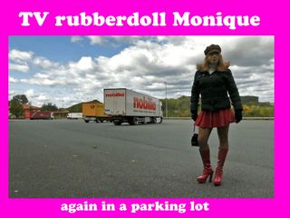 Rubberdoll Monique - crossdresser with female mask in public