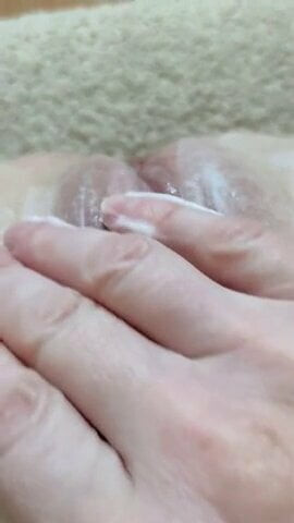 Wife massages her sweet pussy