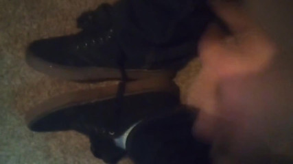 Black Dress Shoes &amp; Cute Fuzzy Striped Dirty Socks (no Audio)