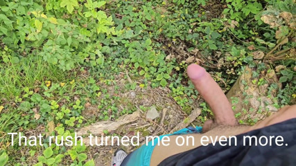 Risky Outdoor Jerk off - Almost Caught &amp; Huge Cumshot in the Woods