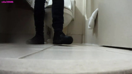 Waitress masturbation shoeplay in bathroom