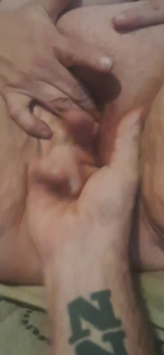 Husband fingers wife's asshole while she rubs her clit