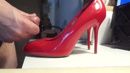 my first cum over red heels
