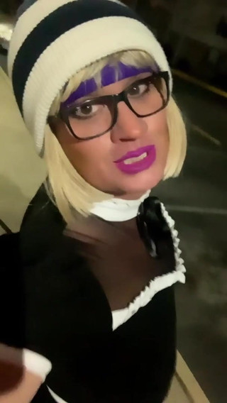 Slutty Sissy Maid Outside Apt Sidewalk Pretty Smile
