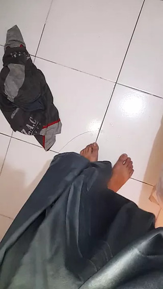 Masturbation with shiny and slippery school skirt
