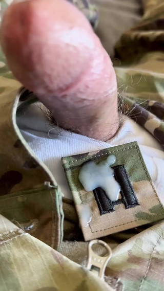 snuck the rank off my commander's OCP and shot a load of cum on it!