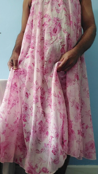 I'm masterbating wearing a Butter Silk Seethrough Flowery Fleared Chiffon Skirt
