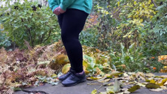 Hot Mature Woman in Leggings Pees Standing Doggystyle