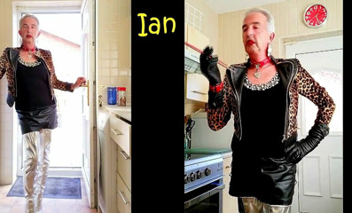 FAGtastic smoking tranny Ian in silver slut boots