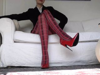 Red Tartan Tights and Extreme Heels Legs Show