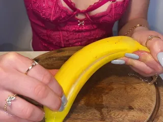 Long Nails Bad Tease With Banana And Lube