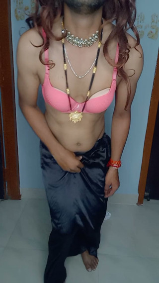 stepmom sexy satin petticoat and sexy sare with lace bra panty