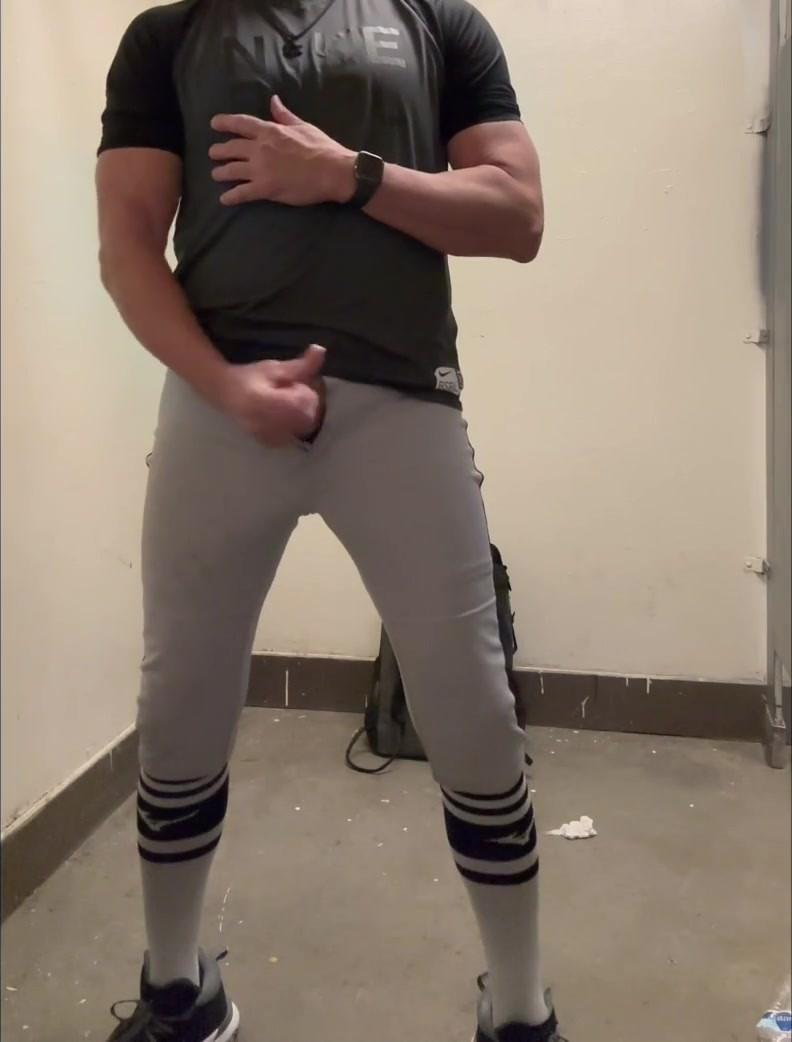 JockDad87 Shoots a Load of Baseball Cum in the Public Bathroom in Black Mizuno