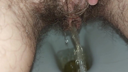the longest trip to the bathroom, a very long piss, a hairy pussy peeing