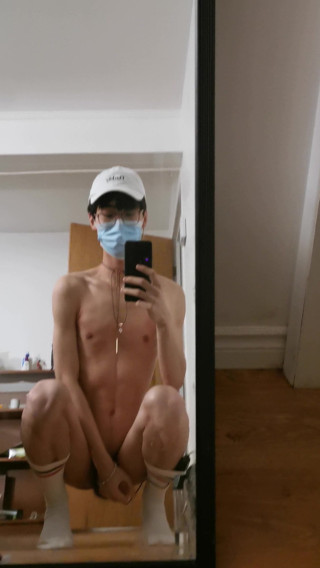 Cute Asian Twink teases himself like a little doggy