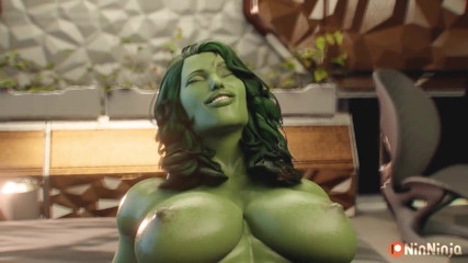 Black Widow blows She Hulk's massive cock and gets fucked in the hard with it
