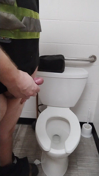 Jerking and cumming in public work bathroom
