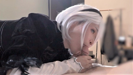 Nier Automata 2B cosplay, Hentai cosplayer's blowjob and get fucked part.3