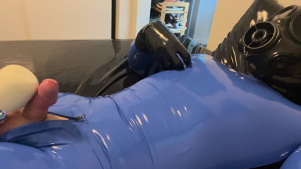 Blue rubberdrone cumshot with wand