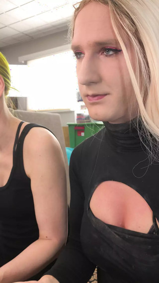 Drag Queen and Woman Putting on Fake Lashes