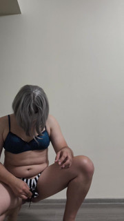 Crossdresser in bulge thong vibrating ass and cock