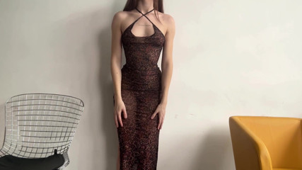teasing home yoga in tight transparent dress
