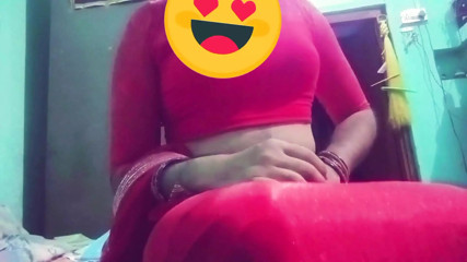 Indian Gay Crossdresser in Red Saree XXX Feel the Feminine Feel Playing with Her Boobs