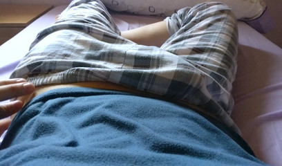 Twink cute boy tempts to show his dick under his plaid trousers pajama thumbnail