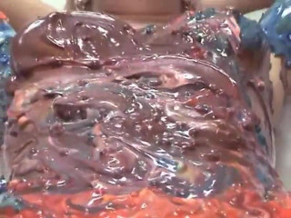 Sexy blond gets fucked and smeared with edible paint by neighbor