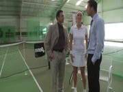 Sex on Job Scene 3: Busty Brunette MILF Enjoys Double Penetration on the Tennis Court