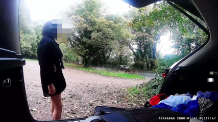 Cross dresser in car park risky flash and wank to passing cars, nearly caught thumbnail