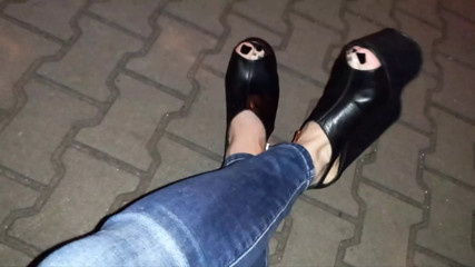 crossdresser in sexy platform wedges