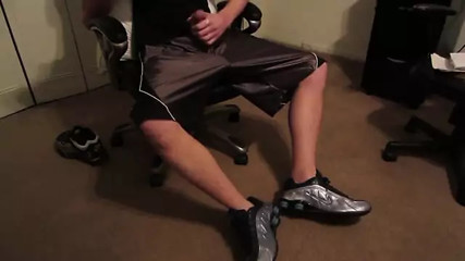 College guy sniffs his musky sneakers making him cum on his dazzle shorts.