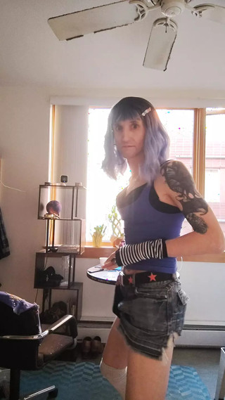 Dancing around Carefree looks like he's hot ready and wears to go..  she's really pulling off that cosplay outfit costume. thumbnail