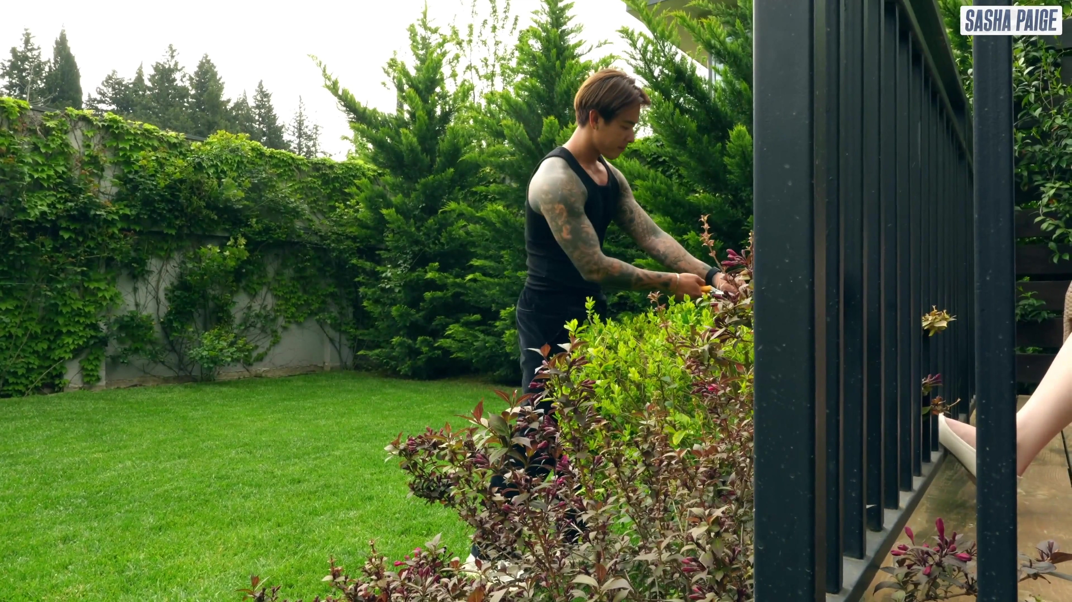 Cute Homemade Girl Fucked with Her Asian Gardener Titus Low in the Backyard of Her House!
