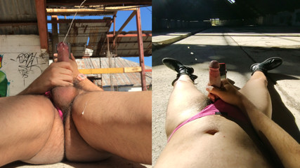2 POV: Moaning Hairy Latino Man Jerks Outdoor