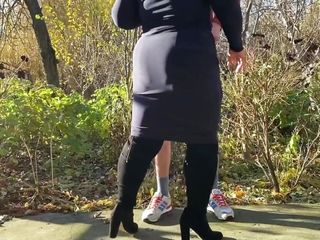 Mother in law tries hard to make me cum in a public park