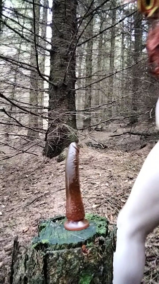Sissy outdoor dildo fuck stroke and cum