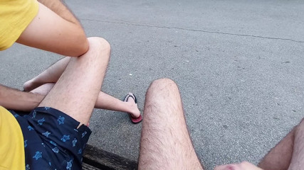 Chilling in park with a new buddy (some jerking, pissing, flashing)