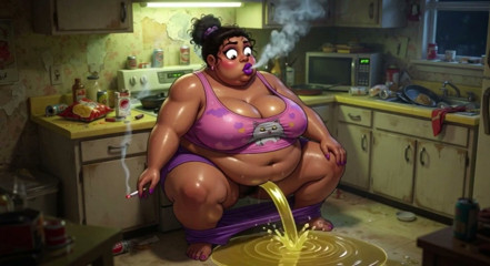 Very Pregnant BBW Smoking While Peeing - Big Belly &amp; Dripping Pussy
