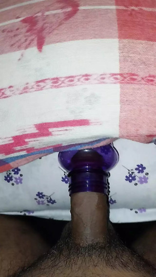 Indian boy masterbate with bottle and cum inside when on one has at home