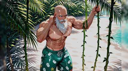 Handsome Bald Old Man Shirtless