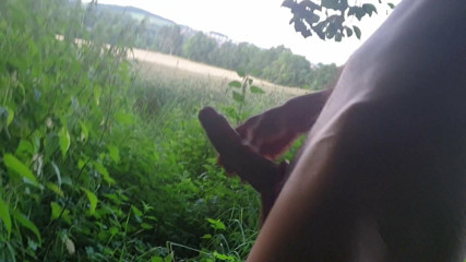 Jerking naked in public at the edge of the woods