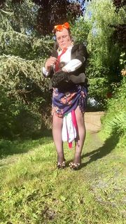 Dressed with a little blue floral skirt for a night out