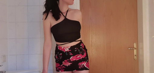 Slutty German girl fucked in the bathroom by two strangers (Cuckold Roleplay)