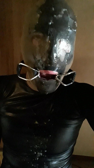 Sloopy deep throat latex and nylon mask 2