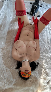 The female slave is fucked by her master's pleasure machine.