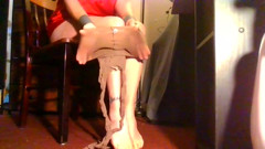 Putting on New Nylon Pantyhose Reinforced Suntan