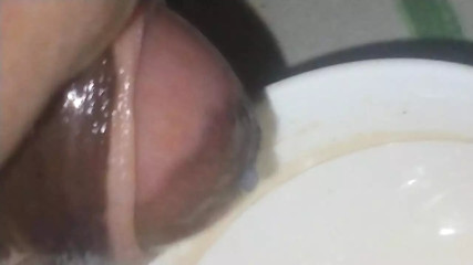 Drinking semen with teacup